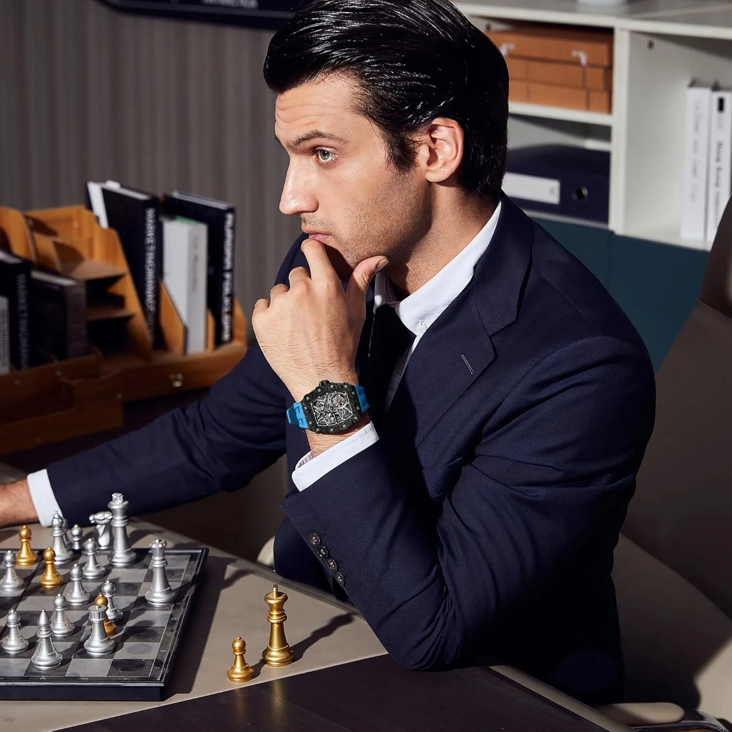 for Men 50M Waterproof Analogue Work Mens Wrist Watch Unique Cool Design Square Big agile systematic metric fare useful jar Face Wristwatch Men's Automatic Watch Mechanical Tonneau Luxury Skeleton Watches 