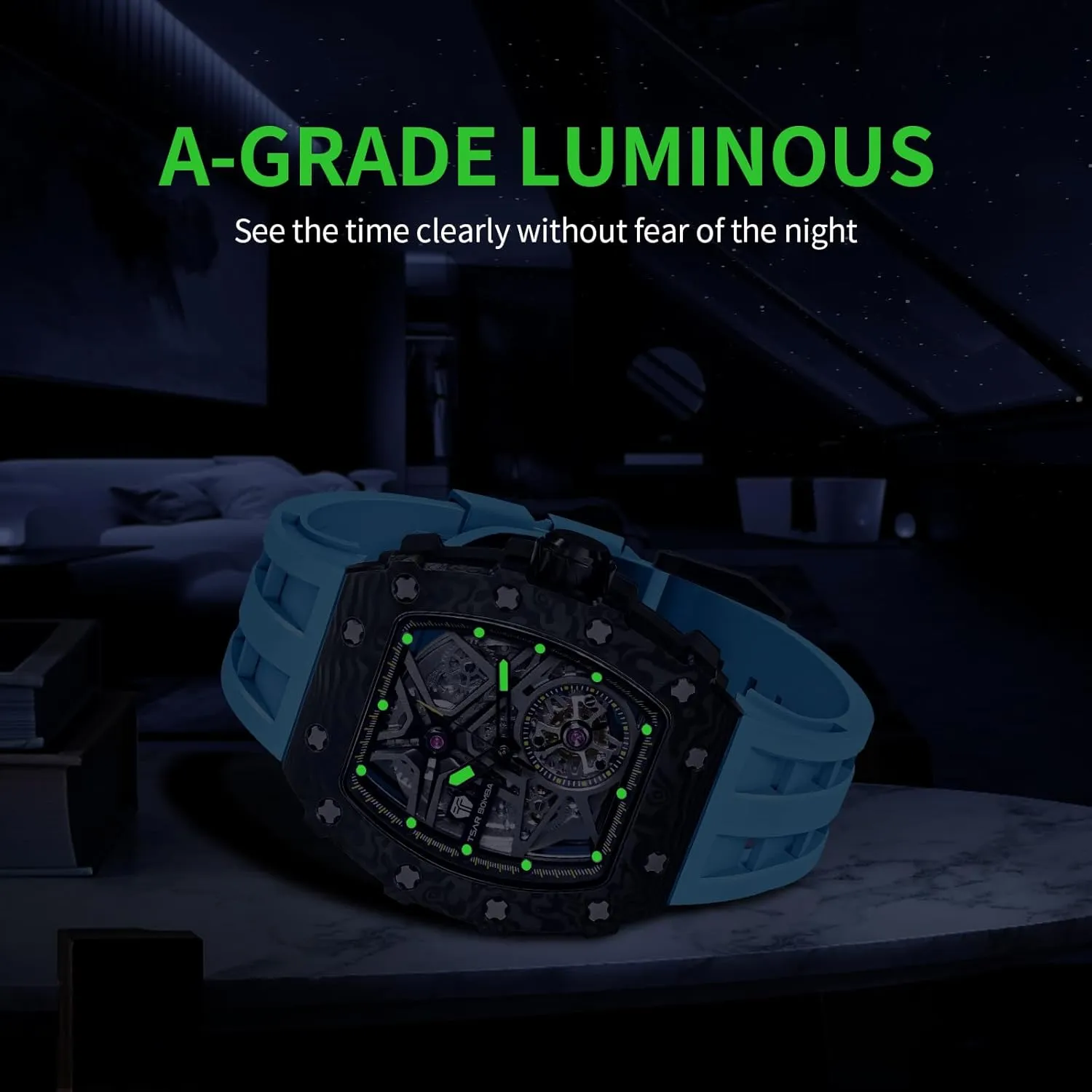 for Men 50M Waterproof Analogue Work Mens Wrist Watch Unique Cool Design Square Big agile systematic metric fare useful jar Face Wristwatch Men's Automatic Watch Mechanical Tonneau Luxury Skeleton Watches 