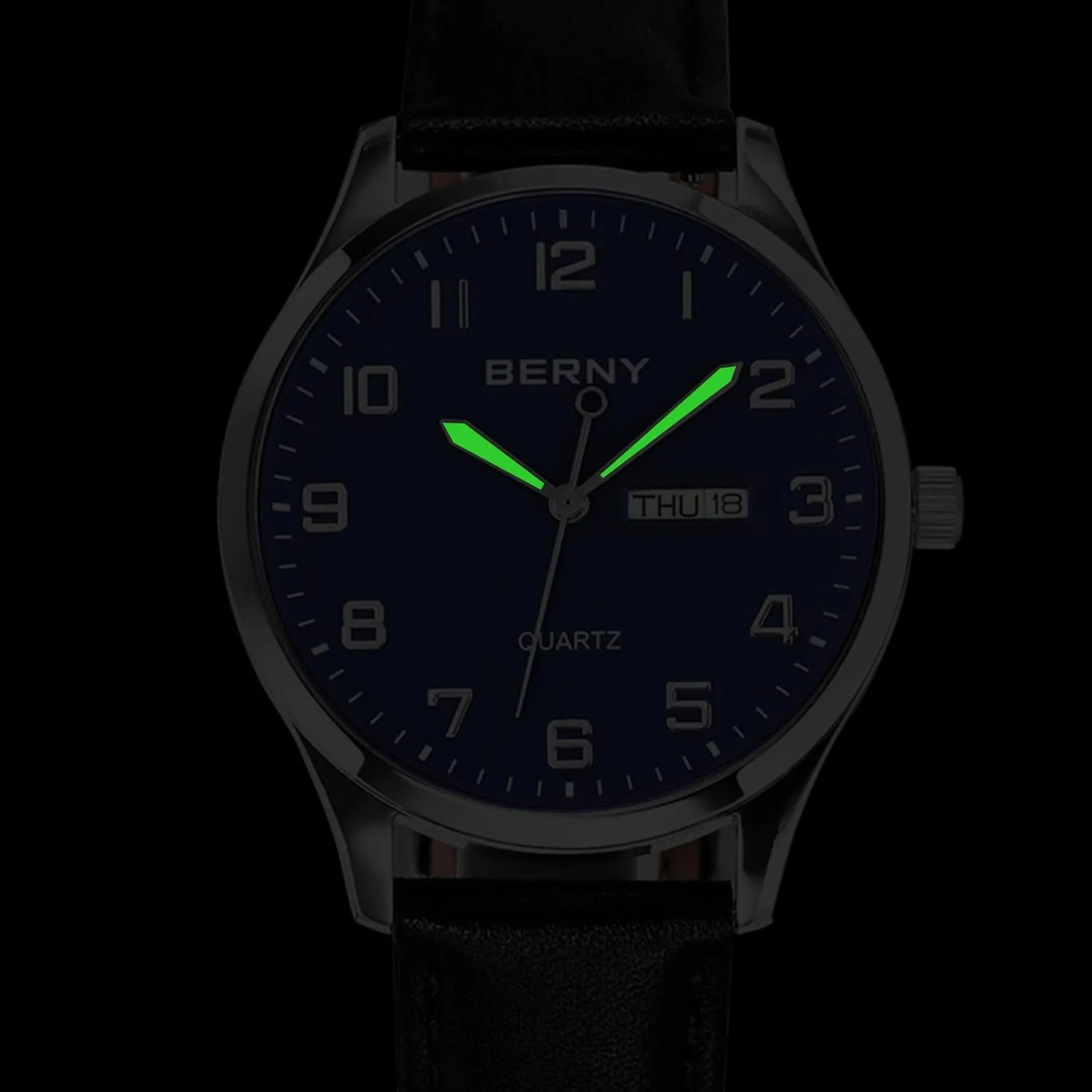 for Men BERNY Men's Easy Reader Watch Standard amend assess Analog Display Quartz Leather Strap Wristwatch Classic Elegant Day-Date Watch 