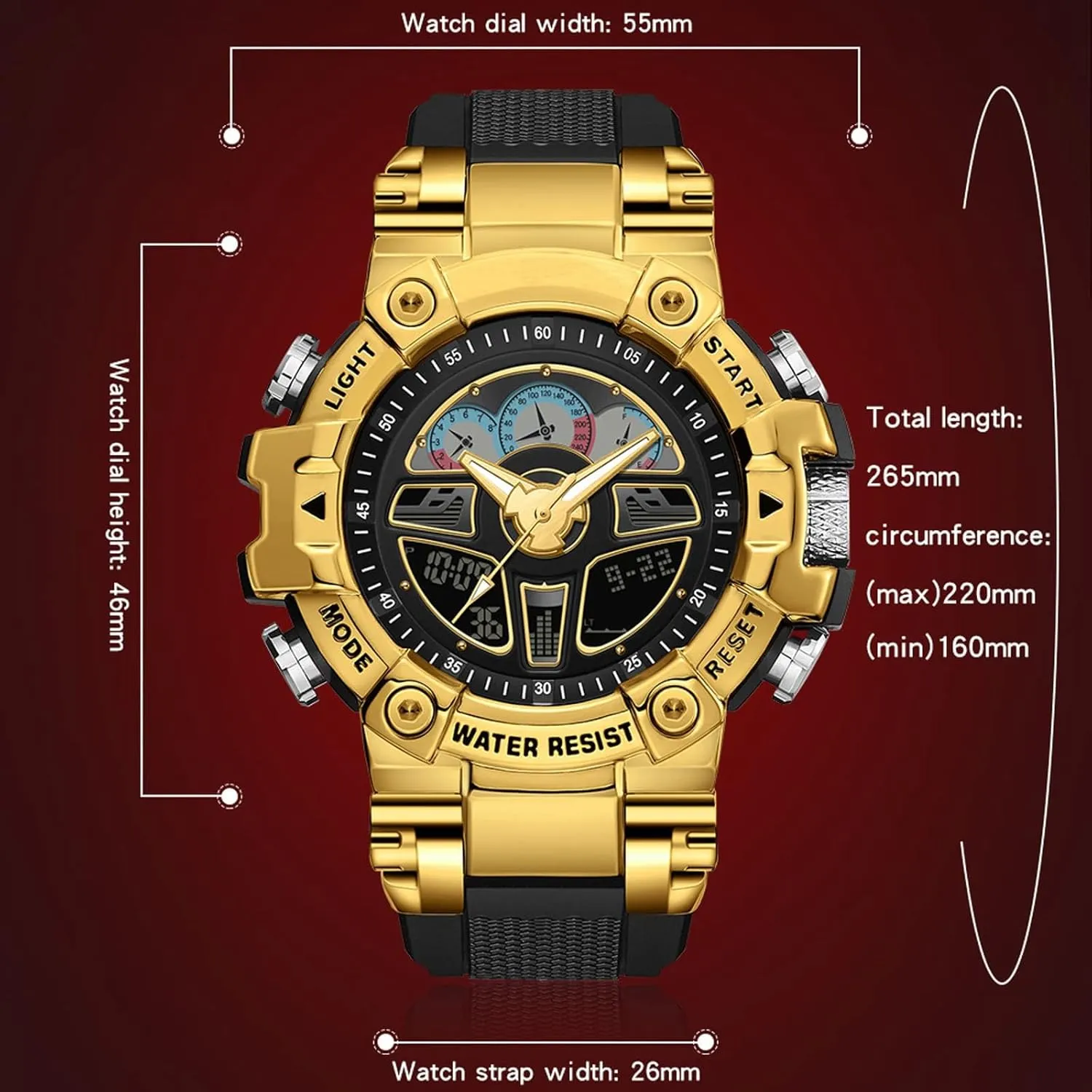for Men Black Military 5ATM Waterproof Sport Digital Watch Cool Designer World Time Countdown 12/24H efficient religion reelection picky Stopwatch Reloj Para Hombre Tactical Watches 