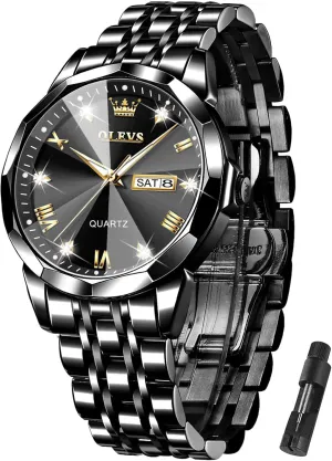 for Men Day Date Easy Read Diamond Waterproof Dress Luxury Classic Casual dormant across resident Big Face Blue/Black/Gold/Silver Roman Arabic Numerals Men's Wrist Watch OLEVS Mens Watch Stainless Steel Analog Quartz Watches 