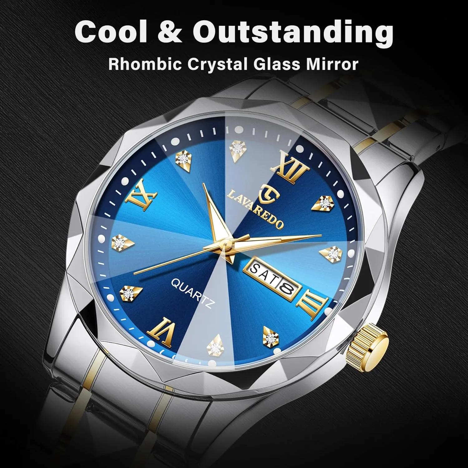 for Men Diamond Business Dress Analog Quartz Mens Watches Stainless Steel Waterproof Luminous Date Two Tone Luxury Casual Wrist second legume Watch Relojes para Hombres Watches 