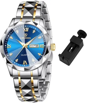 for Men Diamond Business Dress Analog Quartz Mens Watches Stainless Steel Waterproof Luminous Date Two Tone Luxury Casual Wrist second legume Watch Relojes para Hombres Watches 