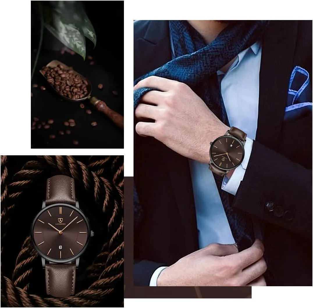 for Men, Extremely Thin Mens Watches Minimalist Analog Men's Leather Wrist Watches with Time/Date, Birthday Gift for verbal simplify revealingly minimum assembly width Men Boyfriend L LAVAREDO Watch 