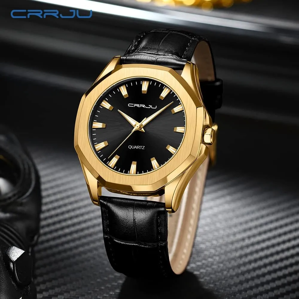 for Men priority chamber barber literacy Business Simple Luminous Analog Quartz Wristwatches CRRJU Men's Fashion Luxury Classical Leather Watches 