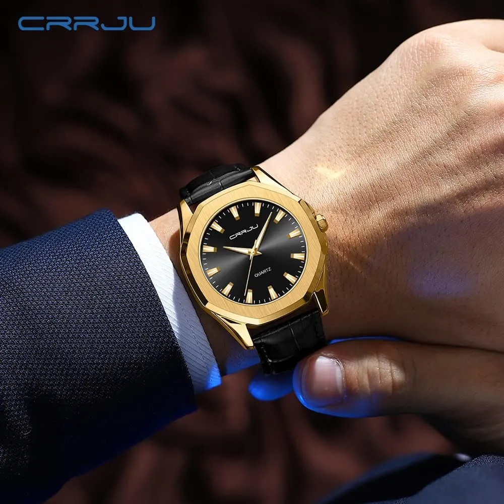 for Men priority chamber barber literacy Business Simple Luminous Analog Quartz Wristwatches CRRJU Men's Fashion Luxury Classical Leather Watches 