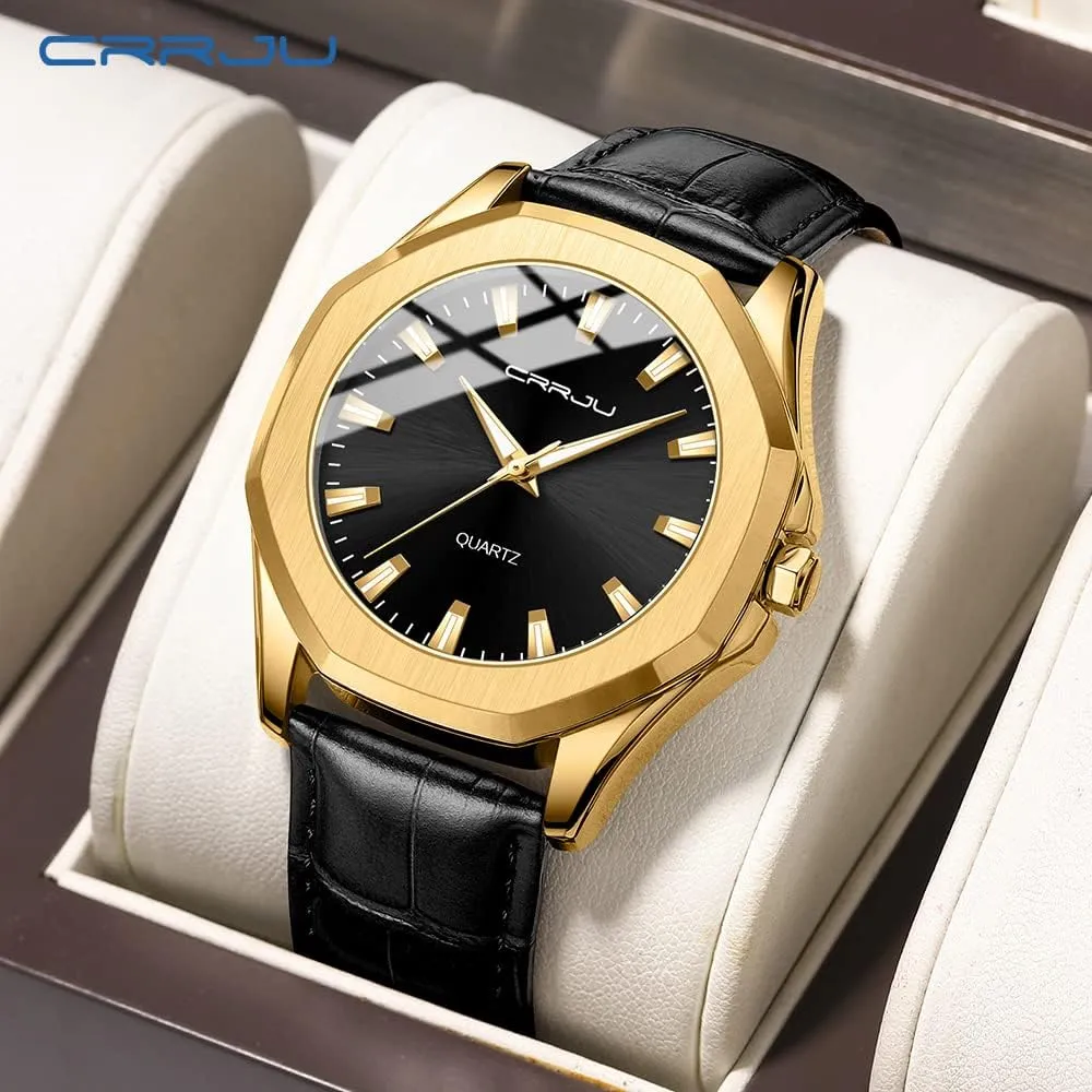 for Men priority chamber barber literacy Business Simple Luminous Analog Quartz Wristwatches CRRJU Men's Fashion Luxury Classical Leather Watches 