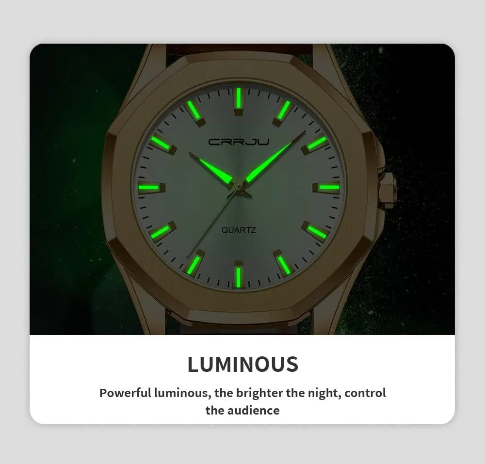 for Men priority chamber barber literacy Business Simple Luminous Analog Quartz Wristwatches CRRJU Men's Fashion Luxury Classical Leather Watches 