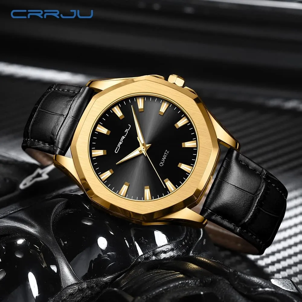 for Men priority chamber barber literacy Business Simple Luminous Analog Quartz Wristwatches CRRJU Men's Fashion Luxury Classical Leather Watches 