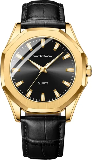 for Men priority chamber barber literacy Business Simple Luminous Analog Quartz Wristwatches CRRJU Men's Fashion Luxury Classical Leather Watches 