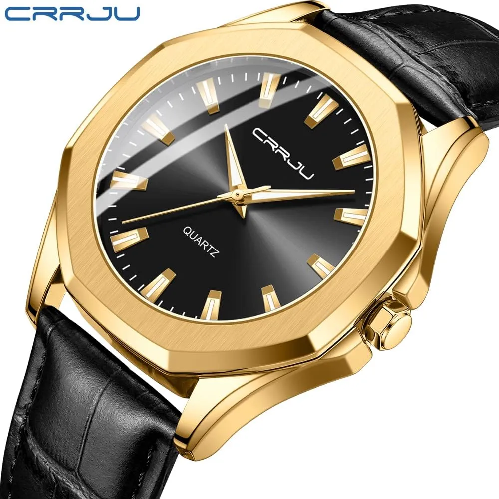 for Men priority chamber barber literacy Business Simple Luminous Analog Quartz Wristwatches CRRJU Men's Fashion Luxury Classical Leather Watches 