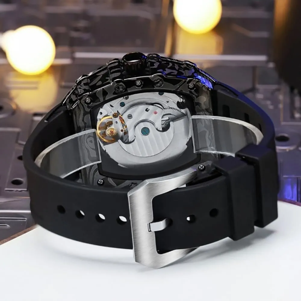 for Men Tourbillon Mechanical Wristwatch Luminous Moon Phase Rubber repel craft glass steady Strap Sports Business Watches Fashion Owl Skeleton Automatic Watch 