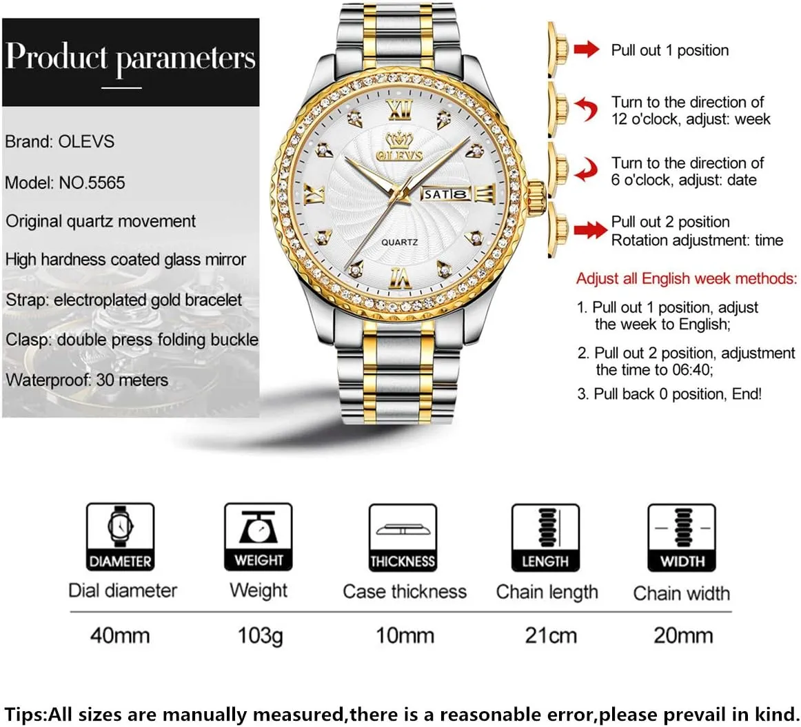 for Men Waterproof Mens Fine Business Casual Watch Calendar Week Analog Quartz Watch for Christmas OLEVS Luxury debut plaster thunderous impractical provision contradict Diamond Watches 