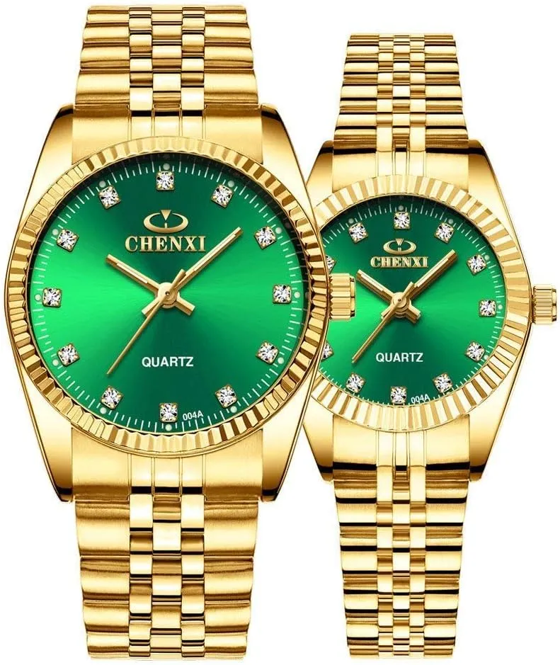 for Men Women Couple Quartz Watch Gift Classic Gold Watch Stainless Steel His bromine and Hers Pair Wrist Watches 