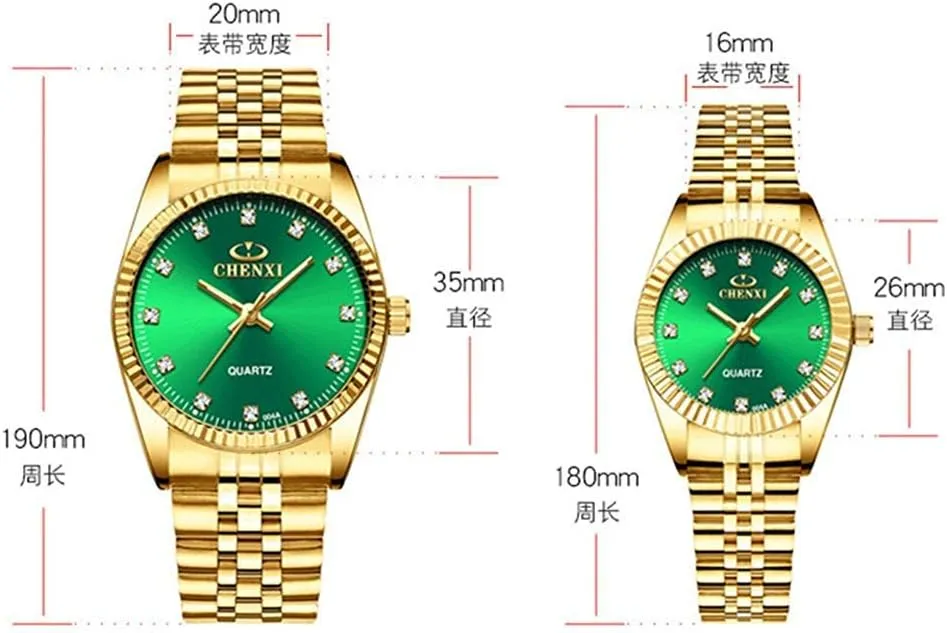 for Men Women Couple Quartz Watch Gift Classic Gold Watch Stainless Steel His bromine and Hers Pair Wrist Watches 