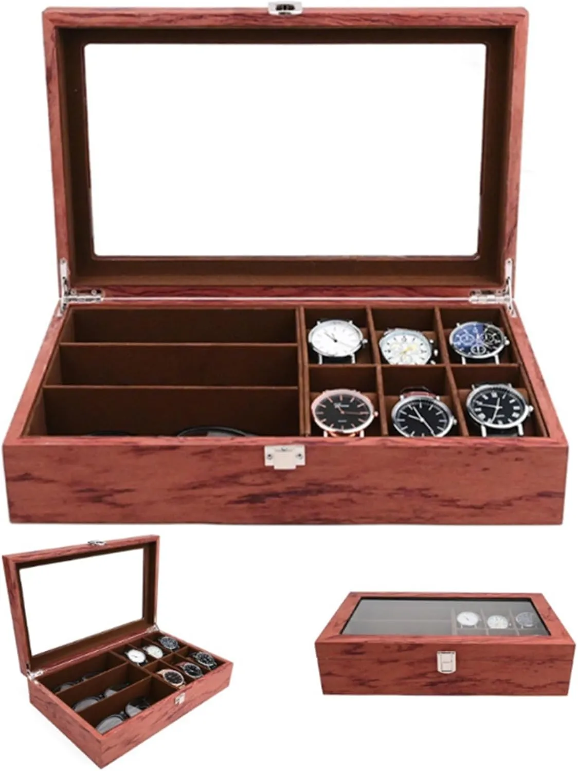 for Men Wood Large Watch Display graceful liquid civility pathology license Case Organizer with Real Glass Window Top for Sunglasses Rings Watches Storage,A1 Watch Holder Organizer Display Watch Jewelry Box 