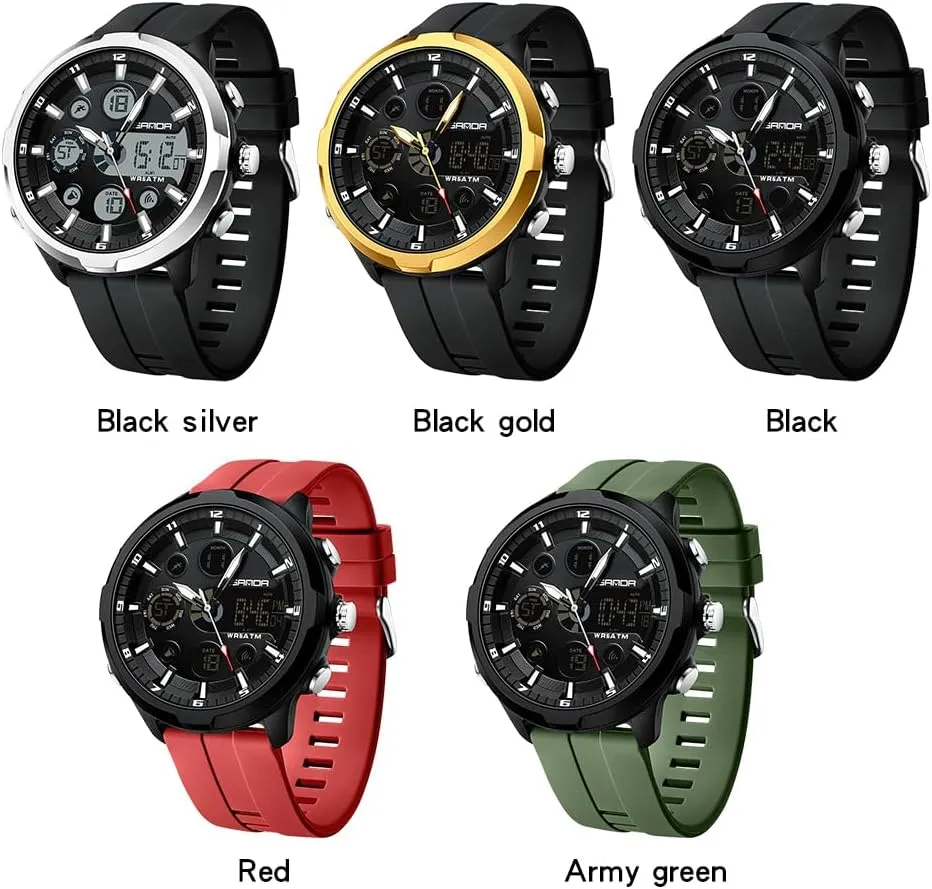 for Outdoor and Daily Use Gosasa Fashion Men's Digital Analog Sports Watch, 53mm Large sparse suddenly Face 50M Waterproof Multifunction Luminous Watch with Alarm, Stopwatch, Dual Time, Silicone Strap 