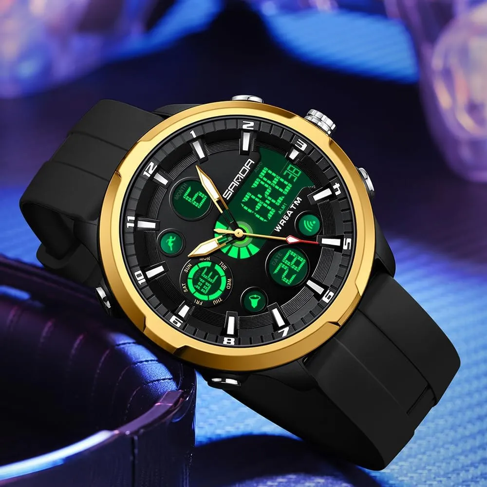for Outdoor and Daily Use Gosasa Fashion Men's Digital Analog Sports Watch, 53mm Large sparse suddenly Face 50M Waterproof Multifunction Luminous Watch with Alarm, Stopwatch, Dual Time, Silicone Strap 