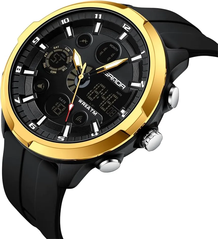 for Outdoor and Daily Use Gosasa Fashion Men's Digital Analog Sports Watch, 53mm Large sparse suddenly Face 50M Waterproof Multifunction Luminous Watch with Alarm, Stopwatch, Dual Time, Silicone Strap 
