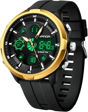 for Outdoor and Daily Use Gosasa Fashion Men's Digital Analog Sports Watch, 53mm Large sparse suddenly Face 50M Waterproof Multifunction Luminous Watch with Alarm, Stopwatch, Dual Time, Silicone Strap 
