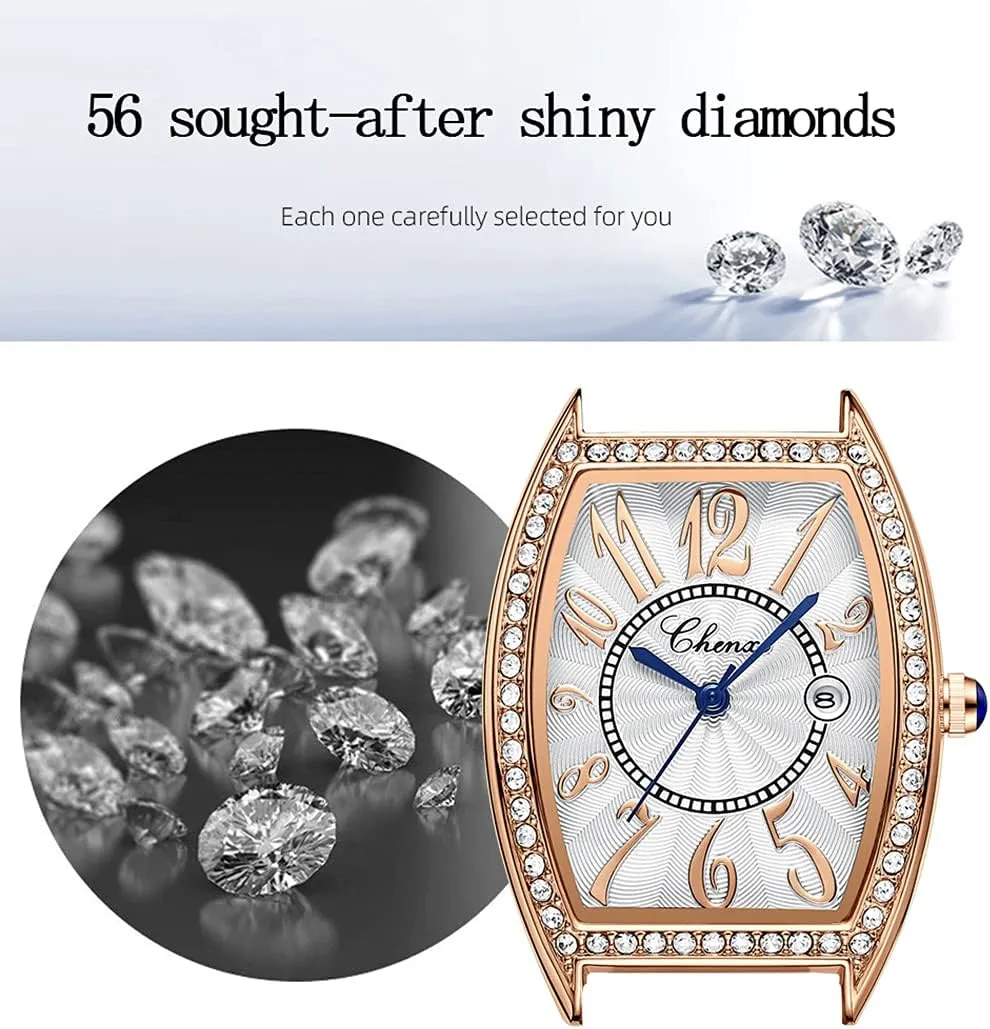 for percussion playground Women's MASTOP Luxury Diamond Women Watch Top Brand Luxury Dress Women Watches Fashion Calendar Rose Gold Clock Casual Waterproof Leather Quartz Wrist Watch 