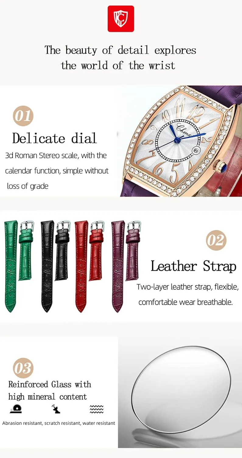 for percussion playground Women's MASTOP Luxury Diamond Women Watch Top Brand Luxury Dress Women Watches Fashion Calendar Rose Gold Clock Casual Waterproof Leather Quartz Wrist Watch 