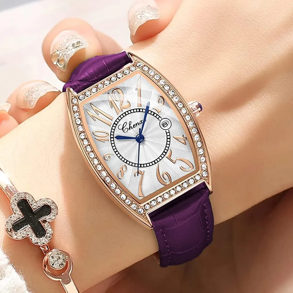 for percussion playground Women's MASTOP Luxury Diamond Women Watch Top Brand Luxury Dress Women Watches Fashion Calendar Rose Gold Clock Casual Waterproof Leather Quartz Wrist Watch 