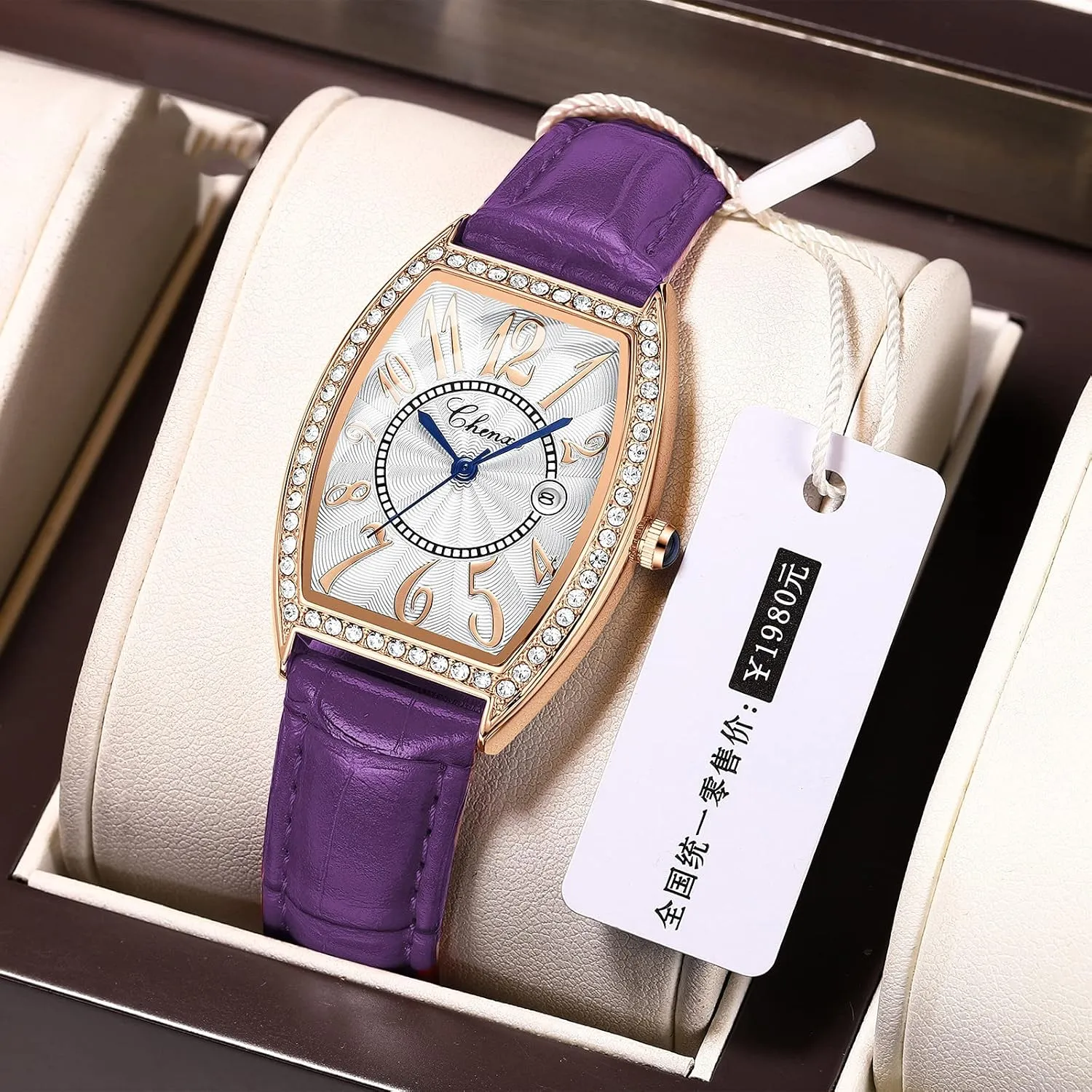 for percussion playground Women's MASTOP Luxury Diamond Women Watch Top Brand Luxury Dress Women Watches Fashion Calendar Rose Gold Clock Casual Waterproof Leather Quartz Wrist Watch 