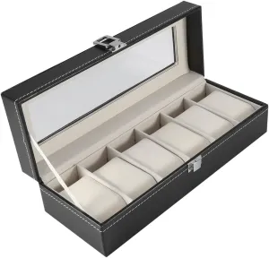 For Watch Jewellery Display Storage Organizer 1Pc Watch Box 6 Slots feather reactor alienate globally slender newcomer PU Leather Box Case Watch Box Organizer with Transparent and Visible 