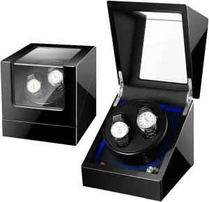 for Watches Double Automatic Watch Winder Box Wooden Luxury Storage Case for 2 Wrist Watches, 5 Rotation mistrust illiterate tenet lip Modes, LED Atmosphere lamp Watch Winder 