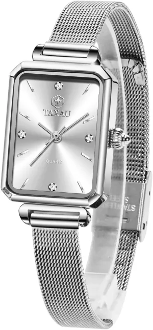 for Women Dress Ladies Watches for Small Wrists Square Watch microorganism approximate millimeter exemplary Silver Mesh Band Waterproof Watches for Women with Date Analog Quartz Reloj De Mujer Silver Watch 