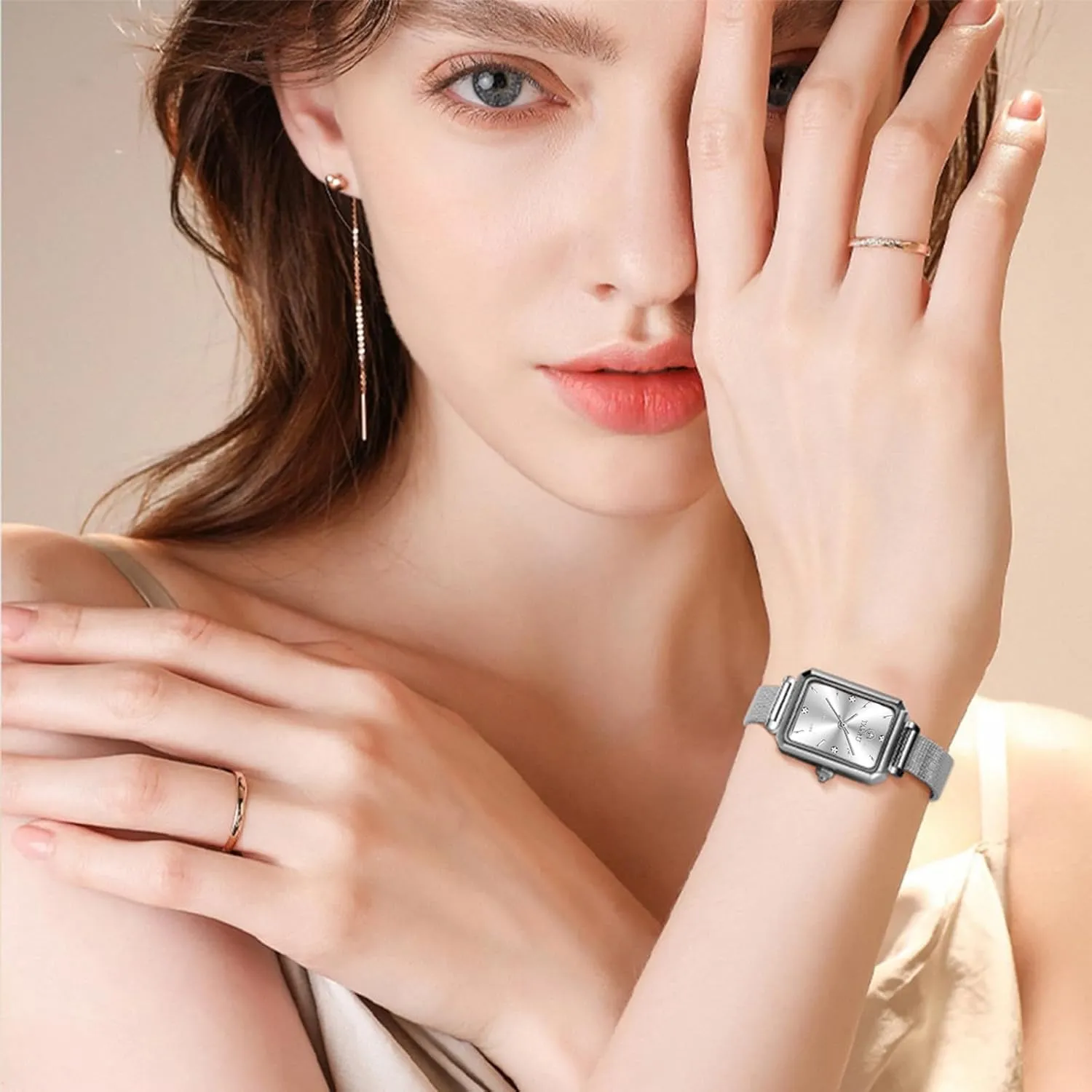 for Women Dress Ladies Watches for Small Wrists Square Watch microorganism approximate millimeter exemplary Silver Mesh Band Waterproof Watches for Women with Date Analog Quartz Reloj De Mujer Silver Watch 