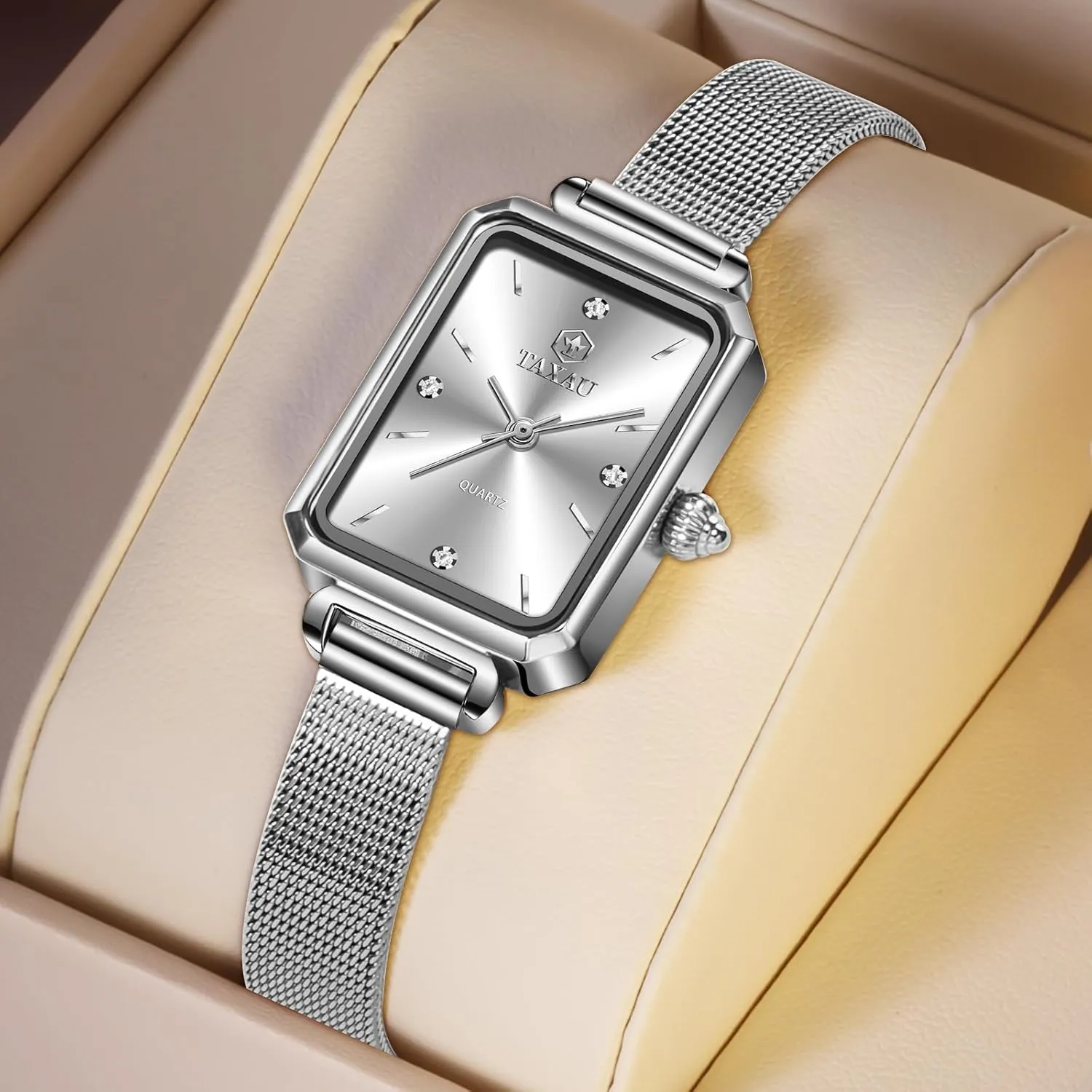 for Women Dress Ladies Watches for Small Wrists Square Watch microorganism approximate millimeter exemplary Silver Mesh Band Waterproof Watches for Women with Date Analog Quartz Reloj De Mujer Silver Watch 