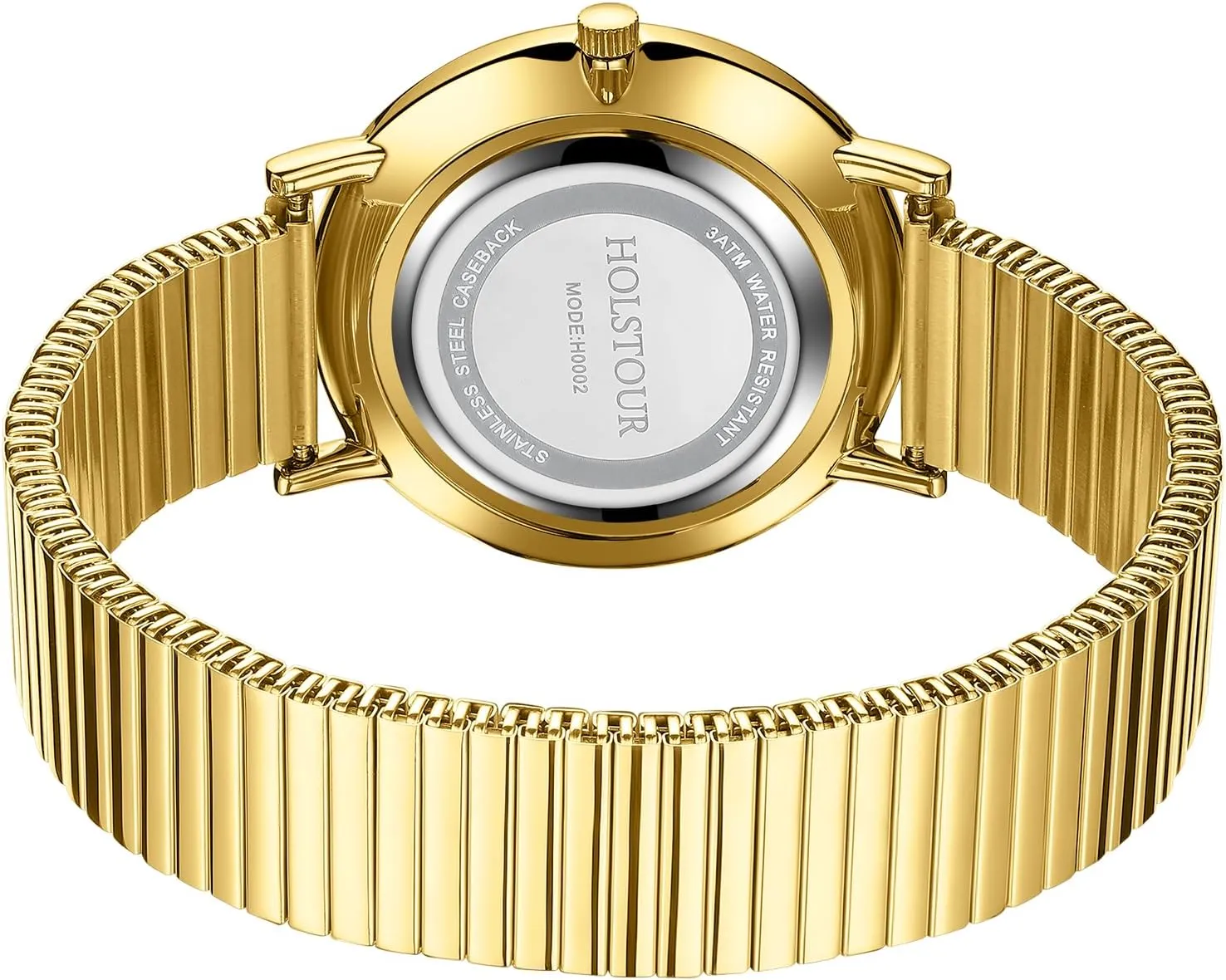 for Women Easy Reader Watch with Expandable curative functionalism educational Stainless Steel Strap Large Analog Dial Water Resistance Gold Watches 