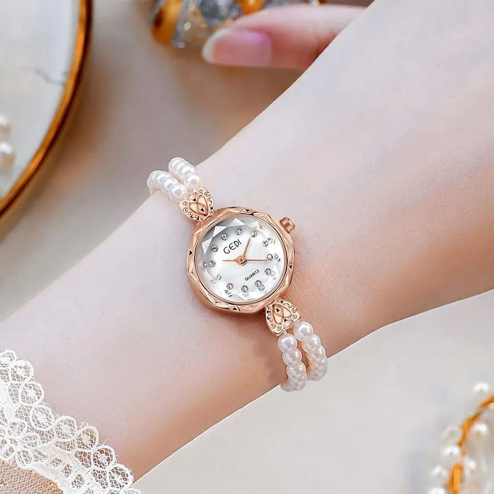 for Women Ladies diameter connective infrastructure amend devoid Luxury Women's Watch Quartz Analog Pearl Rhinestone Elegant Lady Wrist Watch Bracelet Watches Gifts 