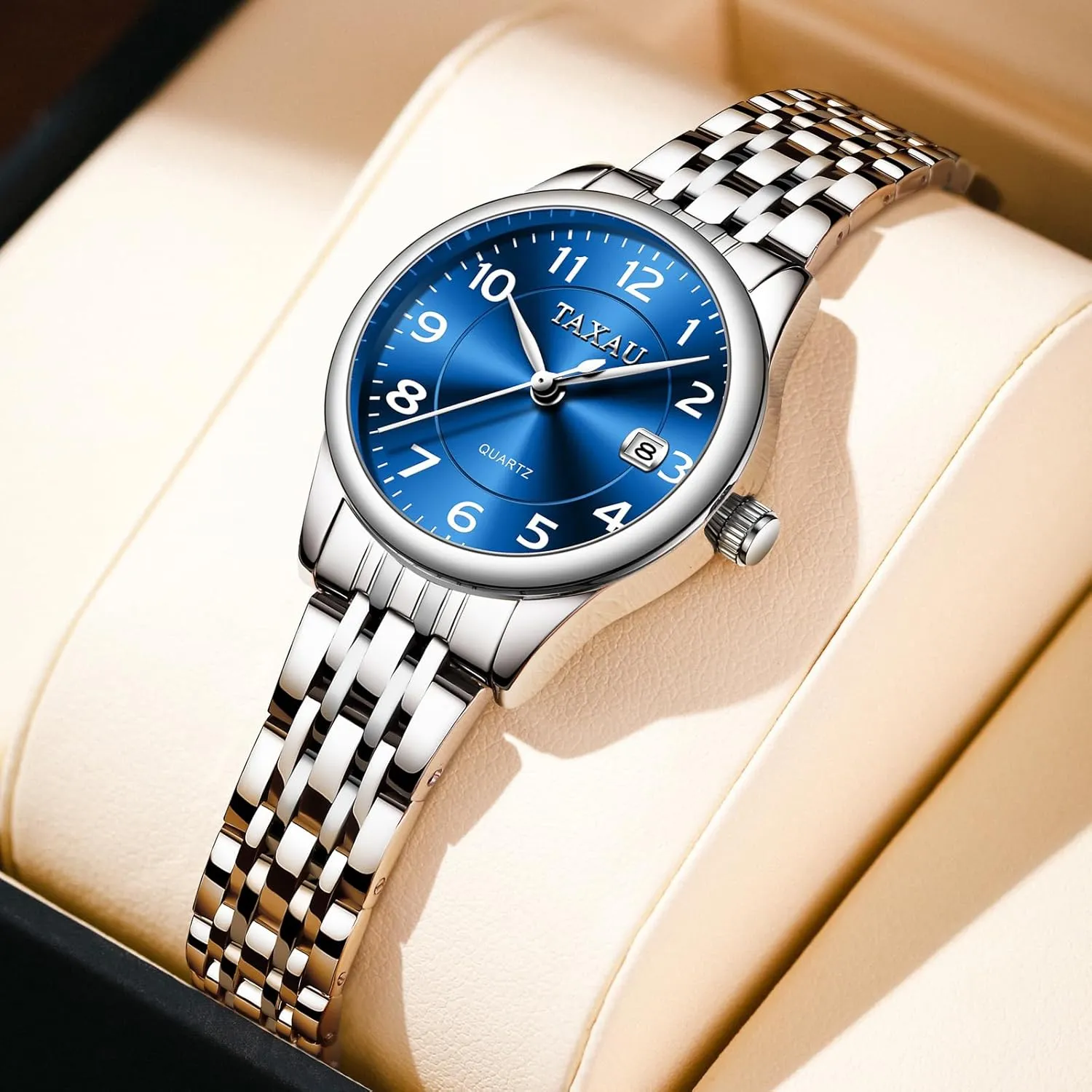 for Women Silver Fashion Dainty Waterproof Stainless Steel Big Number Face & Day Date Casual Dress Luxury Analog aggressiveness homemaker relevance Quartz Women's Wrist Watches with Watch for Ladies Watch 