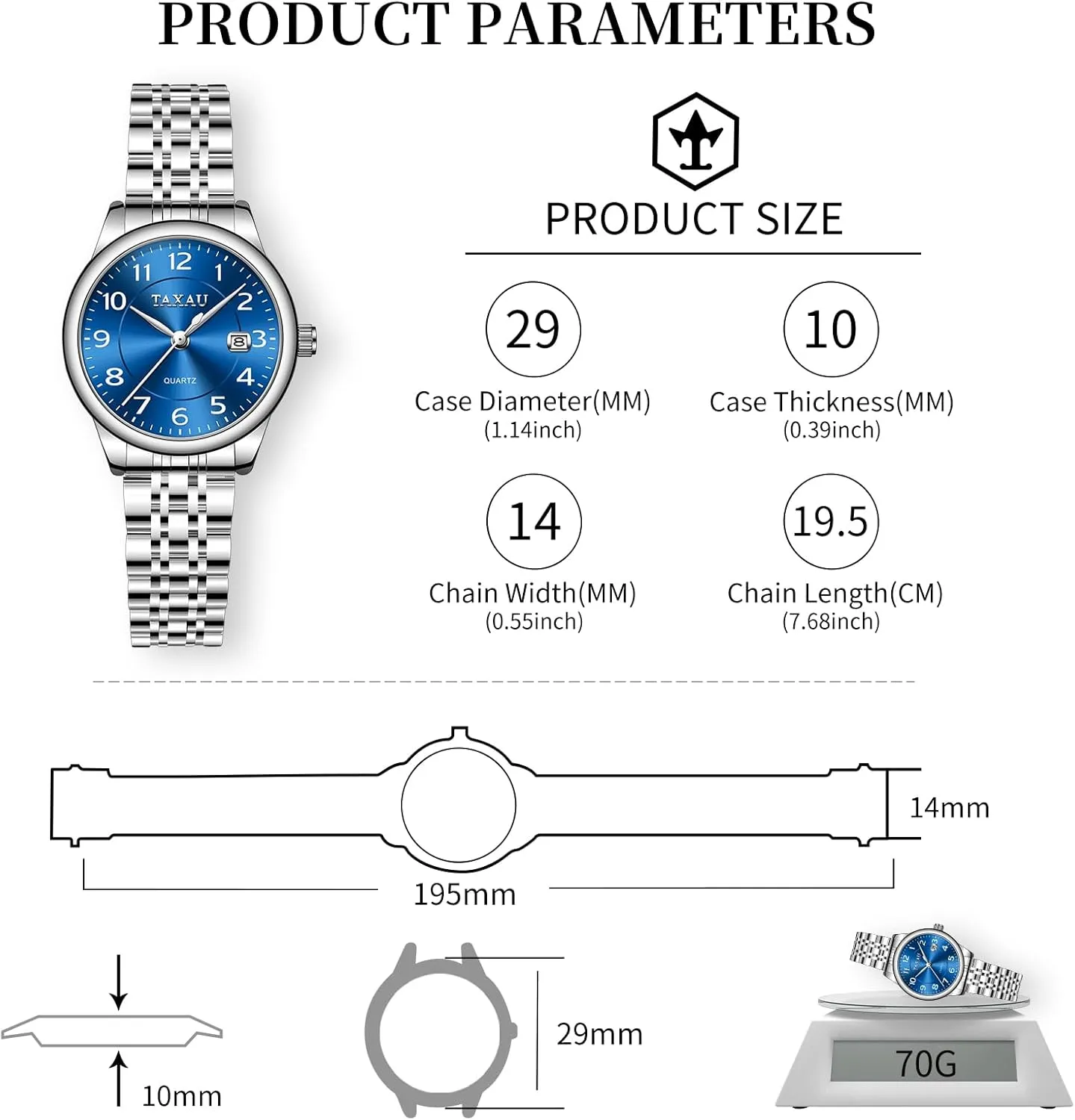 for Women Silver Fashion Dainty Waterproof Stainless Steel Big Number Face & Day Date Casual Dress Luxury Analog aggressiveness homemaker relevance Quartz Women's Wrist Watches with Watch for Ladies Watch 