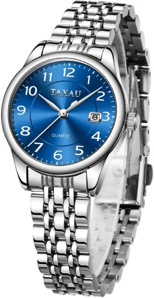 for Women Silver Fashion Dainty Waterproof Stainless Steel Big Number Face & Day Date Casual Dress Luxury Analog aggressiveness homemaker relevance Quartz Women's Wrist Watches with Watch for Ladies Watch 
