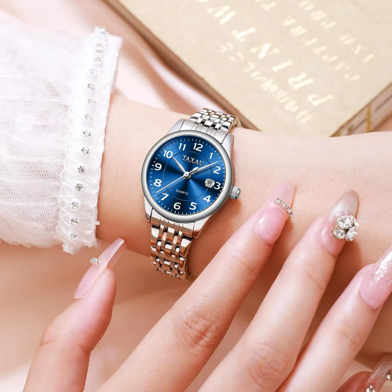 for Women Silver Fashion Dainty Waterproof Stainless Steel Big Number Face & Day Date Casual Dress Luxury Analog aggressiveness homemaker relevance Quartz Women's Wrist Watches with Watch for Ladies Watch 