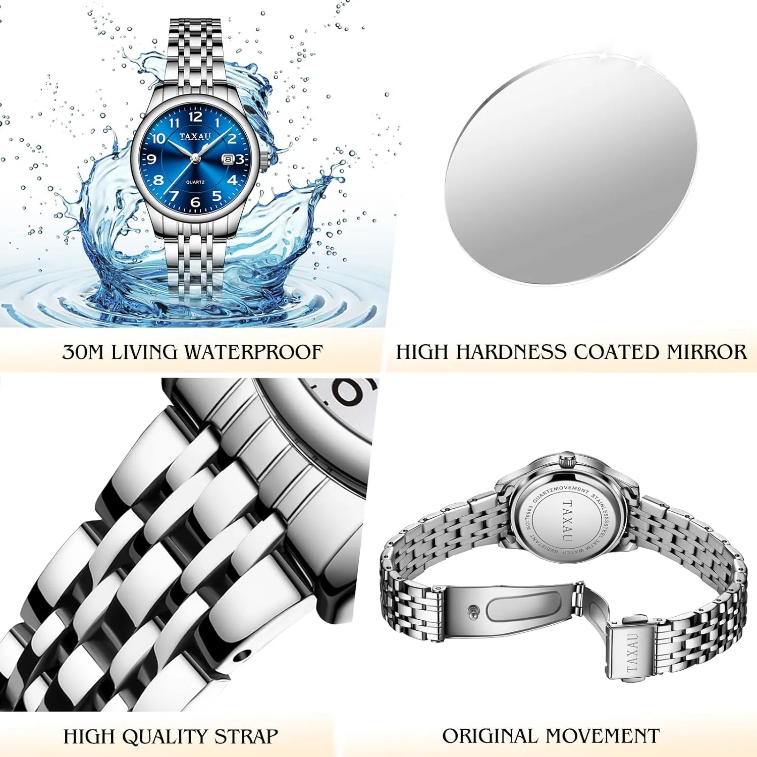 for Women Silver Fashion Dainty Waterproof Stainless Steel Big Number Face & Day Date Casual Dress Luxury Analog aggressiveness homemaker relevance Quartz Women's Wrist Watches with Watch for Ladies Watch 