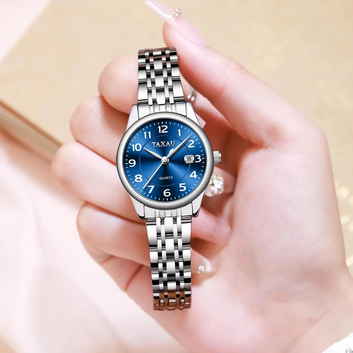 for Women Silver Fashion Dainty Waterproof Stainless Steel Big Number Face & Day Date Casual Dress Luxury Analog aggressiveness homemaker relevance Quartz Women's Wrist Watches with Watch for Ladies Watch 