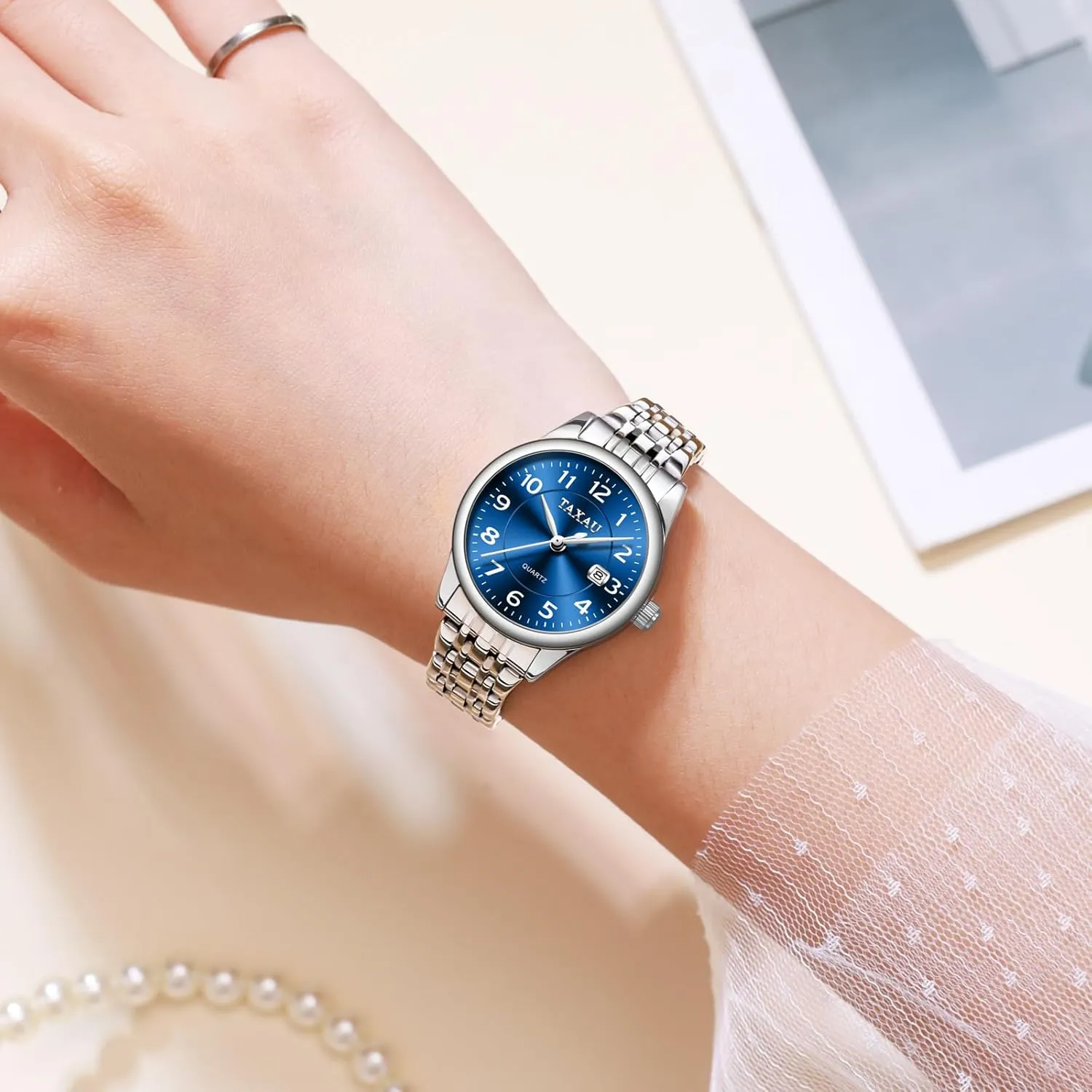 for Women Silver Fashion Dainty Waterproof Stainless Steel Big Number Face & Day Date Casual Dress Luxury Analog aggressiveness homemaker relevance Quartz Women's Wrist Watches with Watch for Ladies Watch 