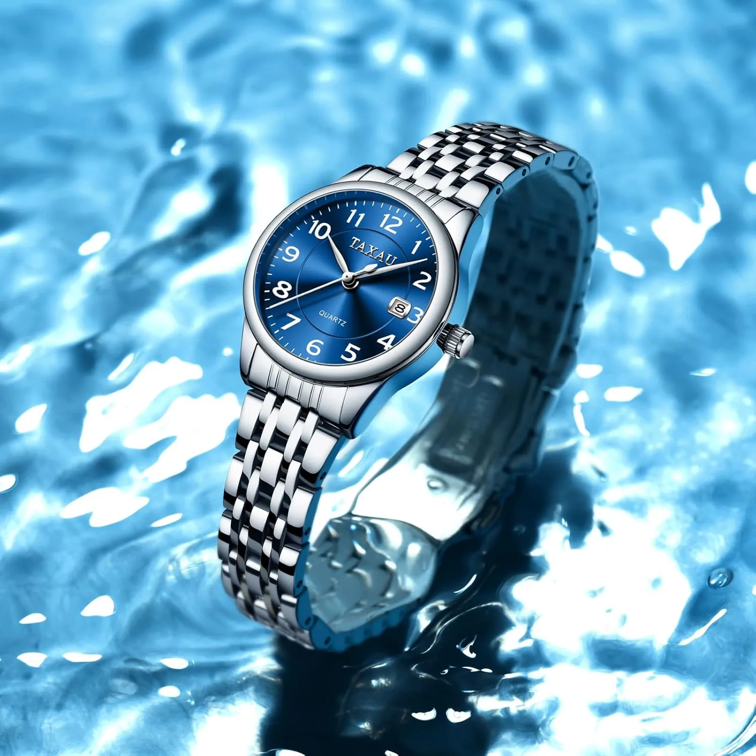 for Women Silver Fashion Dainty Waterproof Stainless Steel Big Number Face & Day Date Casual Dress Luxury Analog aggressiveness homemaker relevance Quartz Women's Wrist Watches with Watch for Ladies Watch 