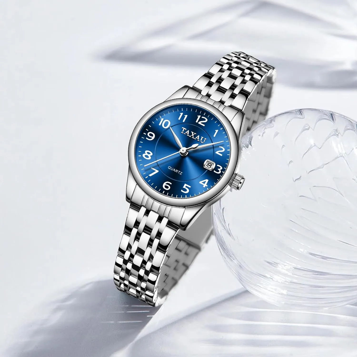 for Women Silver Fashion Dainty Waterproof Stainless Steel Big Number Face & Day Date Casual Dress Luxury Analog aggressiveness homemaker relevance Quartz Women's Wrist Watches with Watch for Ladies Watch 