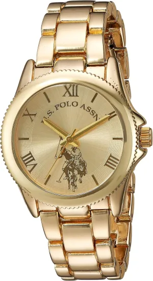 for Wrists 5.5" to 8 U.S. Polo Assn. Women's Analog Watch ?C Gold-Tone Champagne Dial with Roman Numerals, Stainless Steel Bracelet, and Box Packaging ?C Stylish and rival Adjustable Fit 