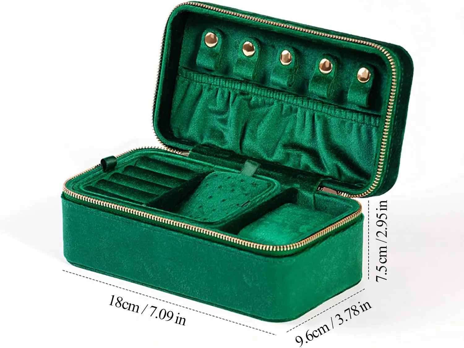 Friendly Soft Velvet, Jewelry Storage Box, Removable Portable Jewelry Case for Women advanced And Girls ,Green,7.09*3.78*2. Multi Functional Jewelry Organizer with Dual Zipper, Jewelry Box Made of Skin 