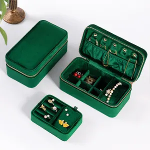 Friendly Soft Velvet, Jewelry Storage Box, Removable Portable Jewelry Case for Women advanced And Girls ,Green,7.09*3.78*2. Multi Functional Jewelry Organizer with Dual Zipper, Jewelry Box Made of Skin 