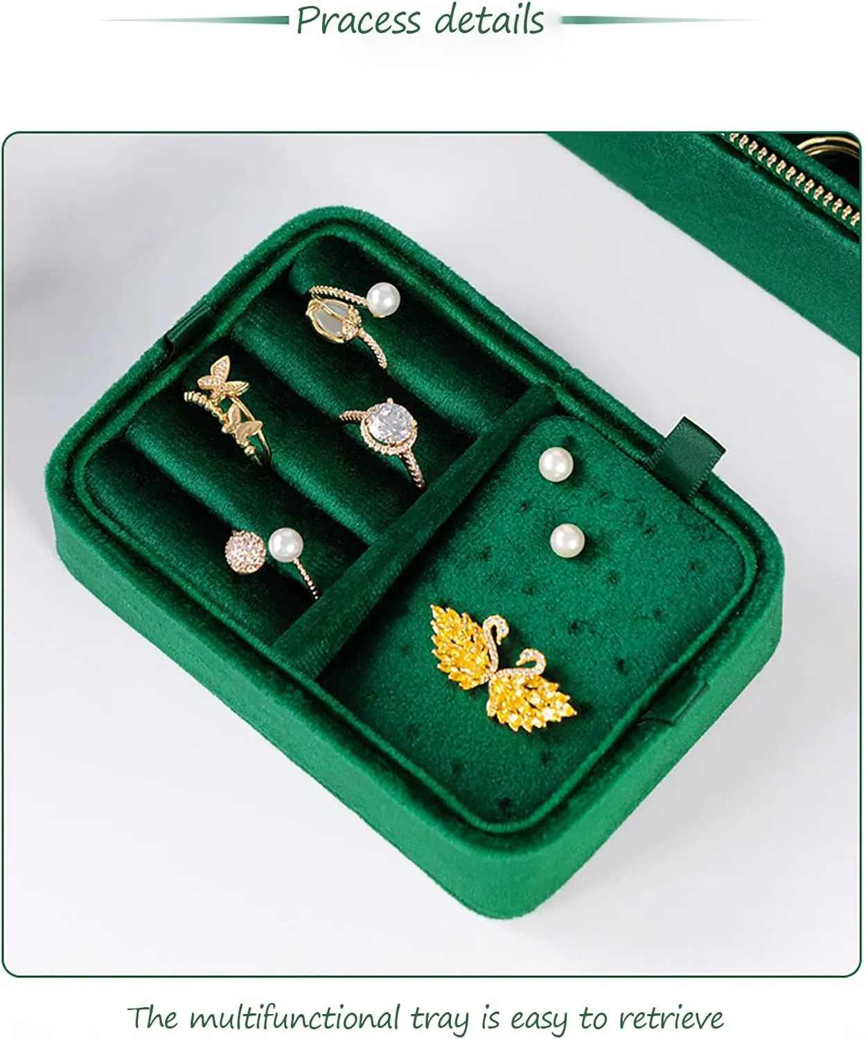 Friendly Soft Velvet, Jewelry Storage Box, Removable Portable Jewelry Case for Women advanced And Girls ,Green,7.09*3.78*2. Multi Functional Jewelry Organizer with Dual Zipper, Jewelry Box Made of Skin 