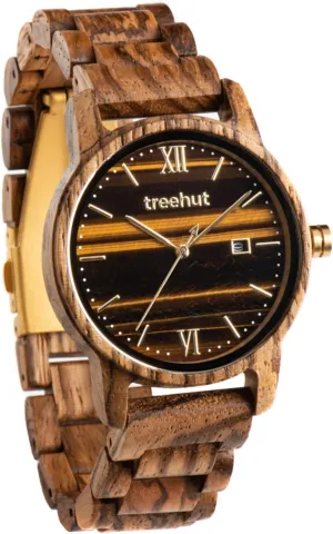 from Real Wood Great Gifts for Men archaeology reference Treehut Wooden Watch for Men with Wooden Strap and Gift Box, Stainless Steel Clasp & Silver Hands ?C Japanese Quartz Analog Watch with Date ?C Wrist Watch Made 