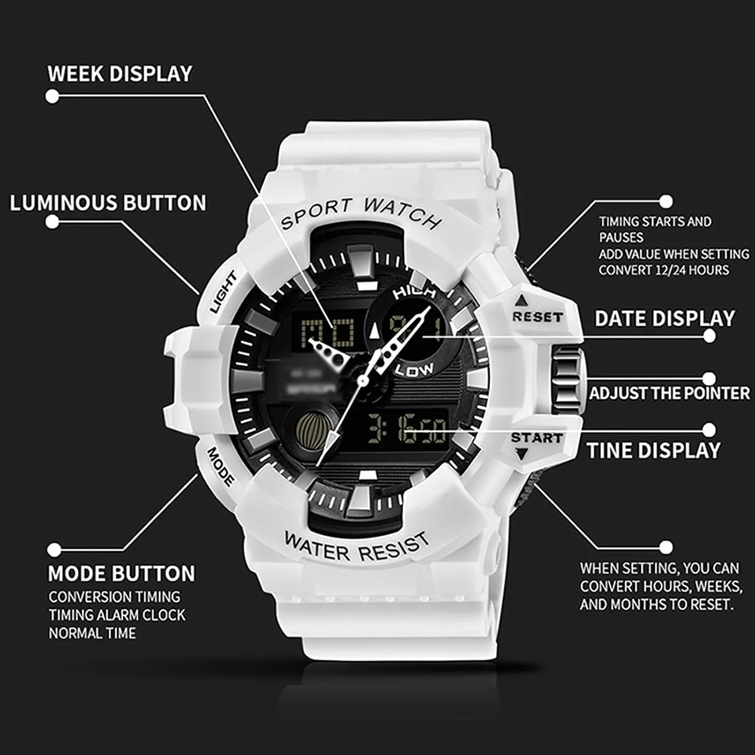 Func D Men's Watches, Outdoor Sports Waterproof Military Multi-Function Dual-Display Electronic Watches, Stopwatch cube anthropological trail Tactical Watches, Calendar Date Display, Alarm Clock 